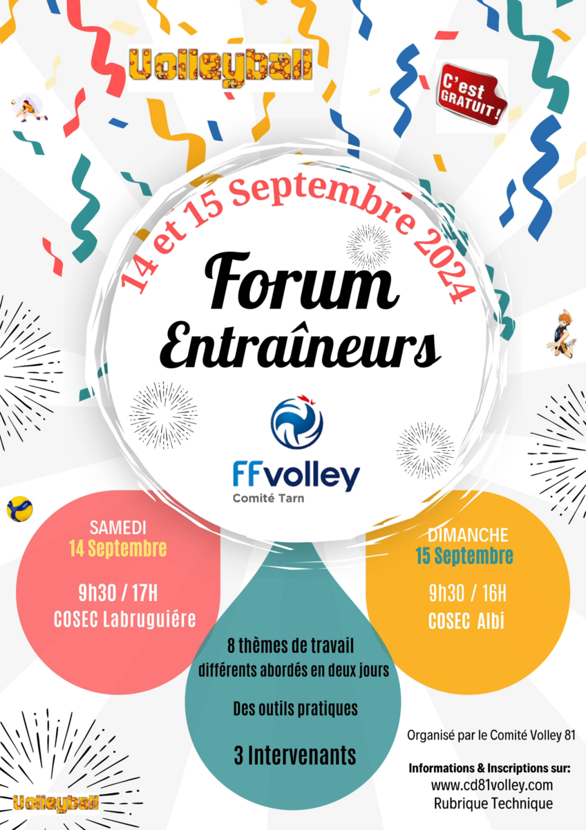 Forum d'entraineurs le Samedi 14 Septembre et Dimanche 15 Septembre 2024